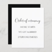 Elegantes Schwarz-weißes Hochzeitsprogramm (Vorne/Hinten)