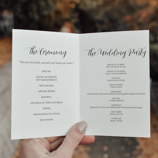 Elegantes schwarz-weißes Hochzeitsprogramm Programm