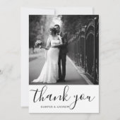 Elegantes Schwarz-weißes Hochzeitsszenario-Foto Da Dankeskarte (Vorderseite)