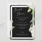 Elegantes Schwarz-weißes Hydrangea-Brautparty Einladung (Vorderseite)