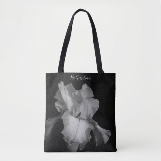 Elegantes Schwarz-weißes Iris Foto Personalisiert Tasche (Vorderseite)