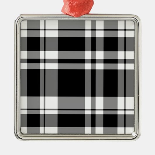 elegantes, Schwarz-weißes kariertes Muster Ornament Aus Metall (Vorne)