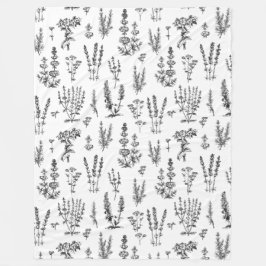 Elegantes Schwarz-weißes Kräutergartenmuster Fleecedecke