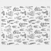 Elegantes Schwarz-weißes Kräutergartenmuster Fleecedecke (Vorderseite (Horizontal))