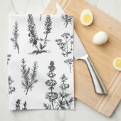 Elegantes Schwarz-weißes Kräutergartenmuster Geschirrtuch (Viertel Falte)