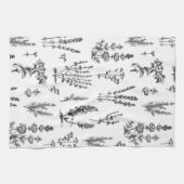 Elegantes Schwarz-weißes Kräutergartenmuster Geschirrtuch (Horizontal)