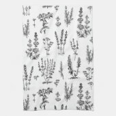 Elegantes Schwarz-weißes Kräutergartenmuster Geschirrtuch (Vertikal)