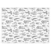 Elegantes Schwarz-weißes Kräutergartenmuster Tischdecke (Vorderseite (Horizontal))