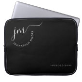 Elegantes Schwarz-weißes Krümmungssignaturmonogram Laptopschutzhülle (Vorderseite)