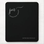 Elegantes Schwarz-weißes Krümmungssignaturmonogram Mousepad (Vorne)