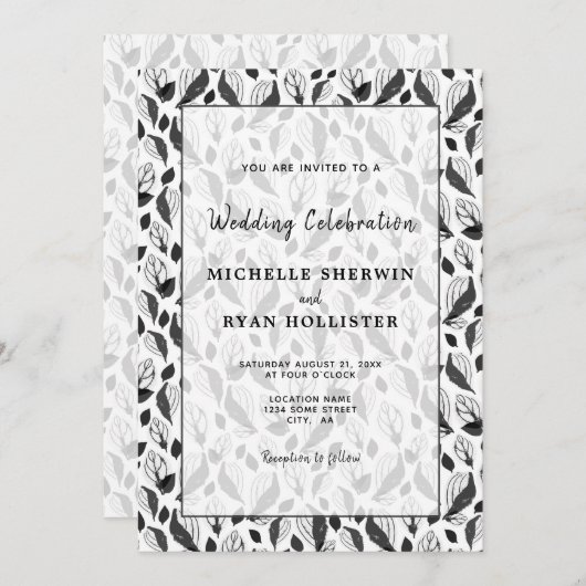 Elegantes Schwarz-weißes Leaf-Muster Botanische Ho Einladung (Vorne/Hinten)