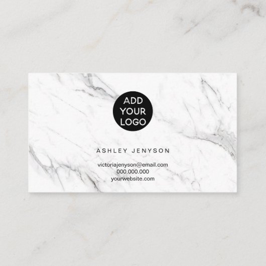 Elegantes Schwarz-weißes Marmorlogo, vielen Dank Visitenkarte (Rückseite)