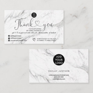 Elegantes Schwarz-weißes Marmorlogo, vielen Dank Visitenkarte