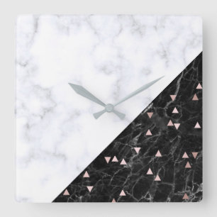 elegantes Schwarz-weißes MarmorRosengold Quadratische Wanduhr