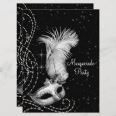 Elegantes Schwarz-weißes Masquerade-Party Einladung (Vorne/Hinten)