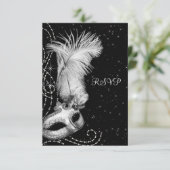Elegantes Schwarz-weißes Masquerade-Party RSVP Karte (Stehend Vorderseite)