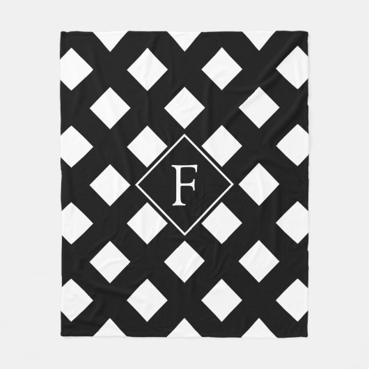 Elegantes Schwarz-weißes modernes Monogramm Fleecedecke (Vorderseite)