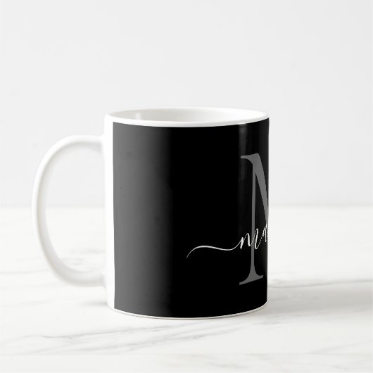 Elegantes Schwarz-weißes Monogram Script Stilvoll  Kaffeetasse (Links)