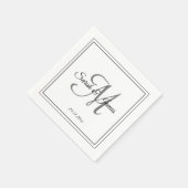 Elegantes Schwarz-weißes Monogram Wedding Paper Na Serviette (Ecke)
