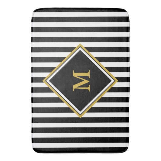 Elegantes Schwarz-weißes Monogramm gestreift Badematte (Vorderseite Vertikal)