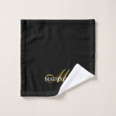 Elegantes Schwarz-weißes Monogramm-Gold-Script Badhandtuch Set (Waschlappen)