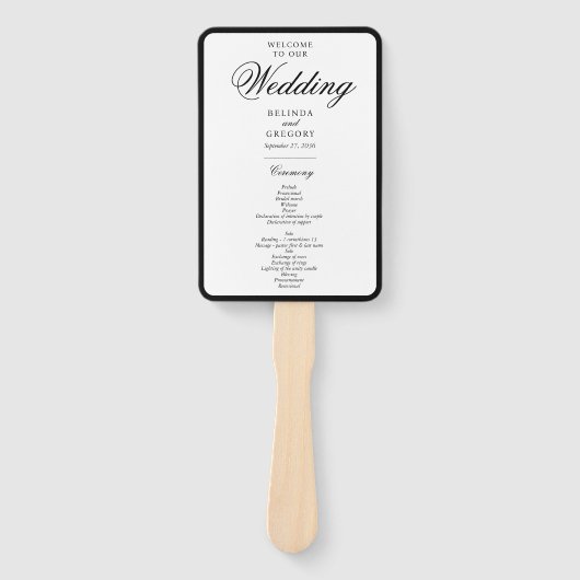 Elegantes Schwarz-weißes Monogramm-Hochzeitsprogra Fächer (Vorderseite)