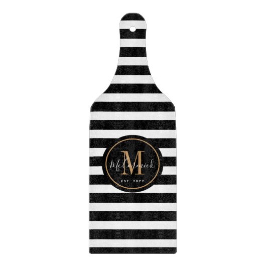 Elegantes Schwarz-weißes Monogramm Personalisiert Schneidebrett (Vorderseite)
