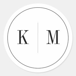 Elegantes Schwarz-weißes Monogramm Runder Aufkleber