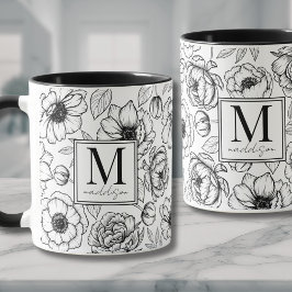 Elegantes Schwarz-weißes Monogramm Tasse