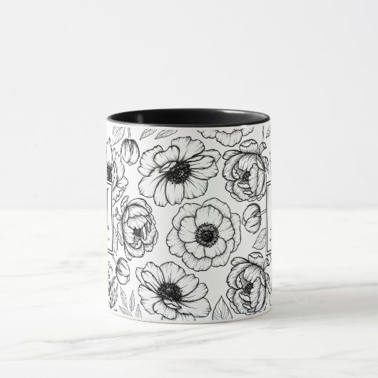 Elegantes Schwarz-weißes Monogramm Tasse (Zentrum)