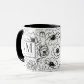 Elegantes Schwarz-weißes Monogramm Tasse (Vorderseite Links)