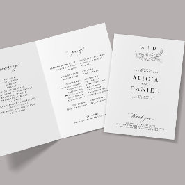 Elegantes schwarz-weißes Monogramm zur Hochzeit Programm