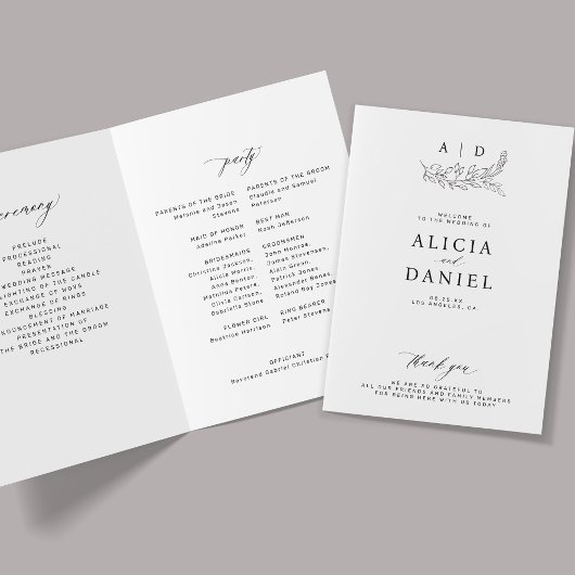 Elegantes schwarz-weißes Monogramm zur Hochzeit Programm