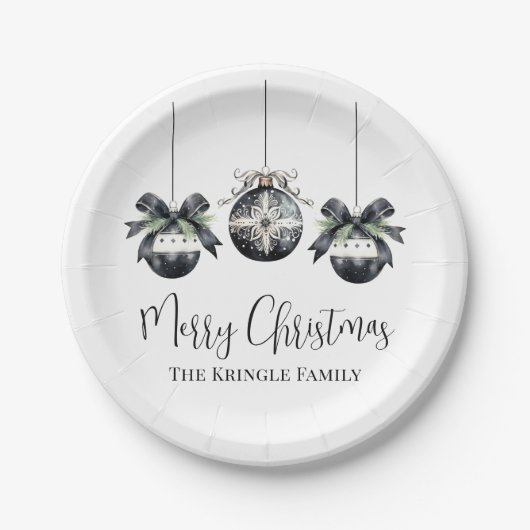 Elegantes Schwarz-weißes Party Pappteller (Vorderseite)