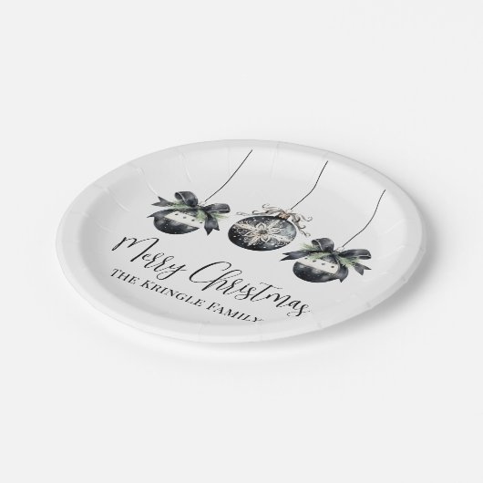 Elegantes Schwarz-weißes Party Pappteller (Schrägansicht)