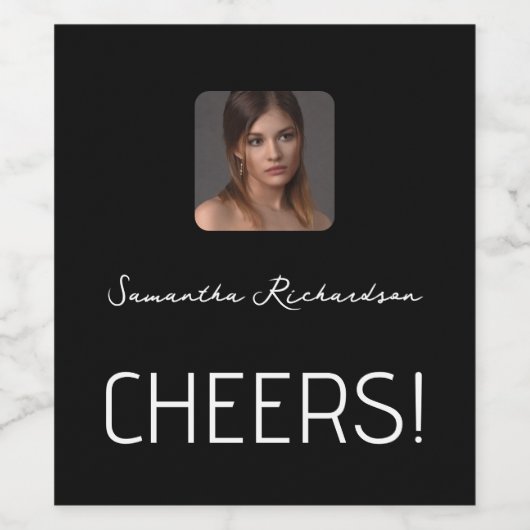 Elegantes Schwarz-weißes Personalisiertes Foto Nam Weinetikett (Einzelnes Label)