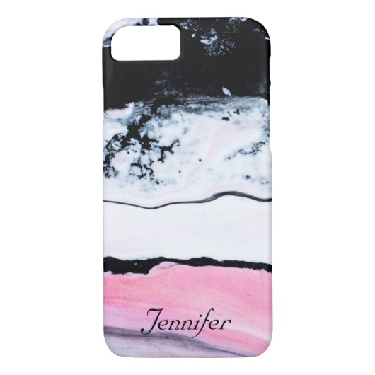 Elegantes SCHWARZ-WEISSES PINK-MARBLE HINZUFÜGEN I Case-Mate iPhone Hülle (Rückseite)