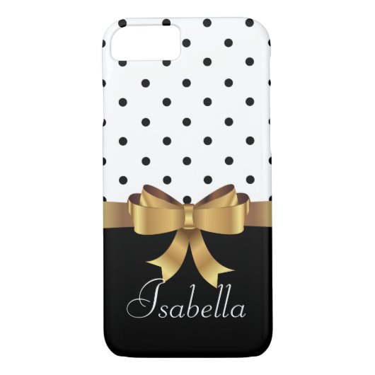 Elegantes Schwarz-weißes Polka dotiert Goldbogenmo Case-Mate iPhone Hülle (Rückseite)