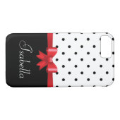 Elegantes Schwarz-weißes Polka-Punkte-Monogramm Case-Mate iPhone Hülle (Rückseite (Horizontal))