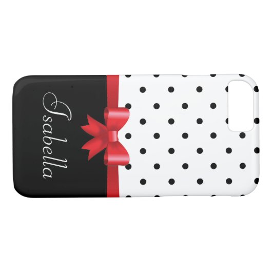 Elegantes Schwarz-weißes Polka-Punkte-Monogramm Case-Mate iPhone Hülle (Rückseite (Horizontal))