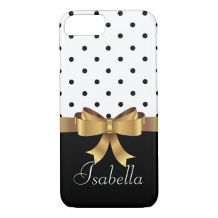 Elegantes Schwarz-weißes Polodot Goldbug-Monogramm Case-Mate iPhone Hülle