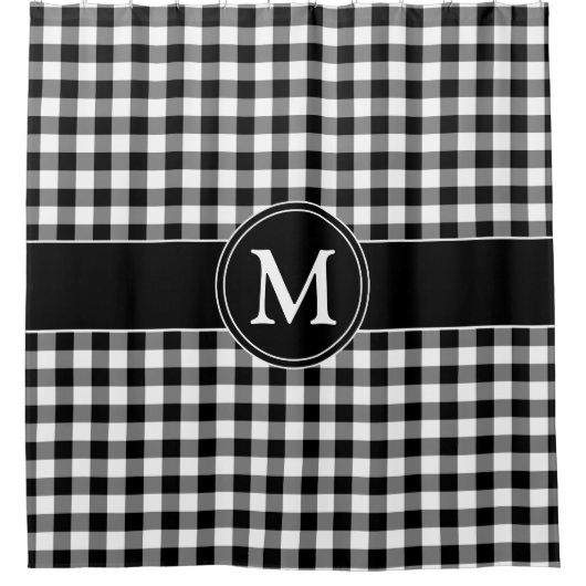 Elegantes, schwarz-weißes Prüfmuster für Monogramm Duschvorhang (Vorderseite)