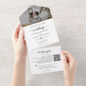 Elegantes Schwarz-weißes QR-Code-Foto All In One Einladung (Abreißen)