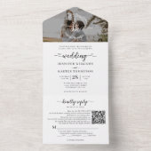 Elegantes Schwarz-weißes QR-Code-Foto All In One Einladung (Innen Boden)