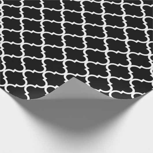 Elegantes, schwarz-weißes Quarrefolienmuster Weihn Geschenkpapier (Ecke)