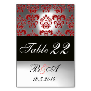 ELEGANTES SCHWARZ-WEISSES ROTES DAMASK-MONOGRAMM TISCHNUMMER