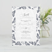 Elegantes Schwarz-weißes Schmetterlingsdesign Einladung (Stehend Vorderseite)