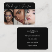 Elegantes Schwarz-weißes Script 3 Foto Makeup Visitenkarte (Vorne/Hinten)