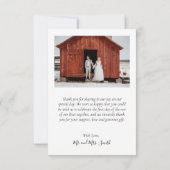 Elegantes Schwarz-weißes Script 4 Foto Collage Wed Dankeskarte (Rückseite)