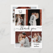 Elegantes Schwarz-weißes Script 4 Foto Collage Wed Dankeskarte (Vorne/Hinten)